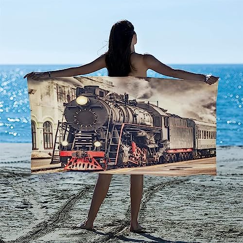 Buohwiwe Mikrofaser Strandtuch Dampflokomotive Handtuch Groß 100x200 cm Jahrgang Strandtuch 3D Badetuch Strandhandtuch Schnell Trocknendes Weiches Strandlaken, Saunatuch, Reisehandtuch von Buohwiwe