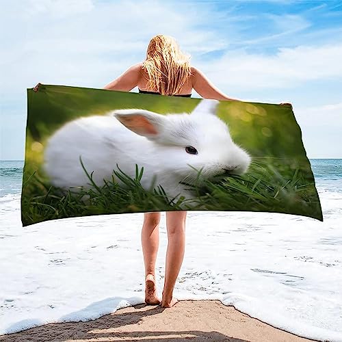 Buohwiwe Mikrofaser Strandtuch Süßer Hase Handtuch Groß 70x150 cm Kaninchen Strandtuch 3D Badetuch Strandhandtuch Schnell Trocknendes Weiches Strandlaken, Saunatuch, Reisehandtuch von Buohwiwe