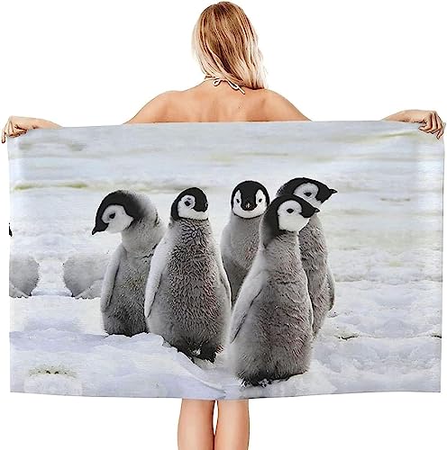 Buohwiwe Pinguin Strandtuch 80x160 cm, Weich Schnell Trocknen Microfaser Handtücher, 3D Strandhandtuch Pinguin Strandtücher Badetuch Strandlaken Handtuch Herren Frauen Badetücher von Buohwiwe