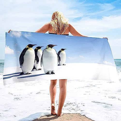 Buohwiwe Pinguin Strandtuch Groß 100x200 cm, Weich Schnell Trocknen Microfaser Handtücher, 3D Strandhandtuch Pinguin Strandtücher Badetuch Strandlaken Handtuch Herren Frauen Badetücher von Buohwiwe