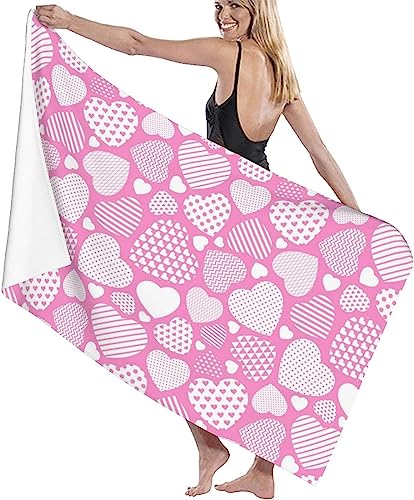 Buohwiwe Rosa Liebe Strandtuch Groß 100x200 cm, Weich Schnell Trocknen Microfaser Handtücher, 3D Strandhandtuch Rosa Liebe Strandtücher Badetuch Strandlaken Handtuch Herren Frauen Badetücher von Buohwiwe