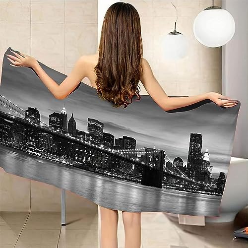 Buohwiwe Stadtnachtansicht Strandtuch 90x180 cm, Weich Schnell Trocknen Microfaser Handtücher, 3D Strandhandtuch Stadtnachtansicht Strandtücher Badetuch Strandlaken Handtuch Herren Frauen Badetücher von Buohwiwe