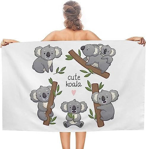 Buohwiwe Süßer Koala Strandtuch 70x150 cm, Weich Schnell Trocknen Microfaser Handtücher, Kinder 3D Strandhandtuch Süßer Koala Strandtücher Badetuch Strandlaken Handtuch Herren Frauen Badetücher von Buohwiwe