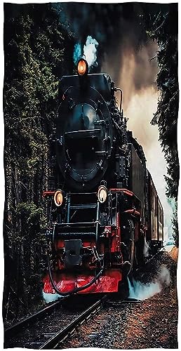 Dampflokomotive Strandtuch 70x150 cm, Weich Schnell Trocknen Microfaser Handtücher, Kinder 3D Strandhandtuch Dampflokomotive Strandtücher Badetuch Strandlaken Handtuch Herren Frauen Badetücher von Buohwiwe