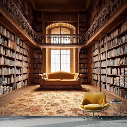 Fototapete Bibliothek Tapete 430 x 300 cm (WxH) Fototapeten Schlafzimmer Wohnzimmer Moderne 3D Effekt Wandtapete Retro-Bibliothek Vliestapete Wand Dekoration Poster Foto Tapeten q.5449 von Buohwiwe