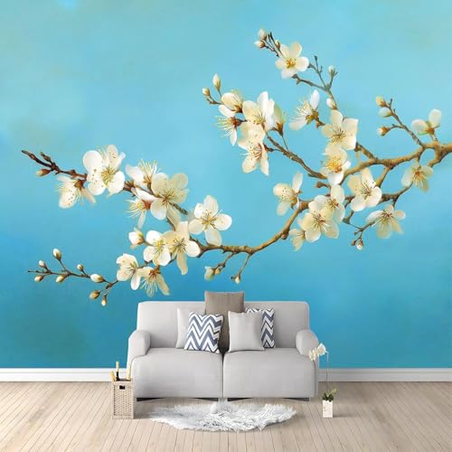 Fototapete Blaue Mandelblüten Tapete 300x210 cm (WxH) Fototapeten Schlafzimmer Wohnzimmer Moderne 3D Effekt Wandtapete Aprikosenblüten Pflanzen Vliestapete Wand Dekoration Poster Foto Tapeten q.4834 von Buohwiwe