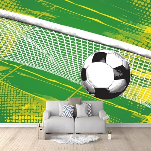 Fototapete Grüner Fußball Tapete 300 x 210 cm (WxH) Fototapeten Schlafzimmer Wohnzimmer Moderne 3D Effekt Wandtapete Sporttor Vliestapete Wand Dekoration Poster Foto Tapeten q.3376 von Buohwiwe