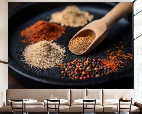 Fototapete Küchengewürz Tapete 200 x 140 cm (WxH) Fototapeten Schlafzimmer Wohnzimmer Moderne 3D Effekt Wandtapete Gewürze Vliestapete Wand Dekoration Poster Foto Tapeten q.2833 von Buohwiwe