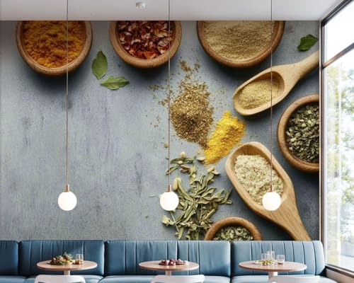 Fototapete Küchengewürz Tapete 200 x 140 cm (WxH) Fototapeten Schlafzimmer Wohnzimmer Moderne 3D Effekt Wandtapete Gewürze Vliestapete Wand Dekoration Poster Foto Tapeten q.3220 von Buohwiwe