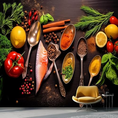 Fototapete Küchengewürz Tapete 250 x 175 cm (WxH) Fototapeten Schlafzimmer Wohnzimmer Moderne 3D Effekt Wandtapete Küchenzutaten Vliestapete Wand Dekoration Poster Foto Tapeten q.3951 von Buohwiwe