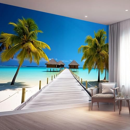 Fototapete Malediven Tapete 430 x 300 cm (WxH) Fototapeten Schlafzimmer Wohnzimmer Moderne 3D Effekt Wandtapete Tropischer Meerblick Vliestapete Wand Dekoration Poster Foto Tapeten q.3433 von Buohwiwe