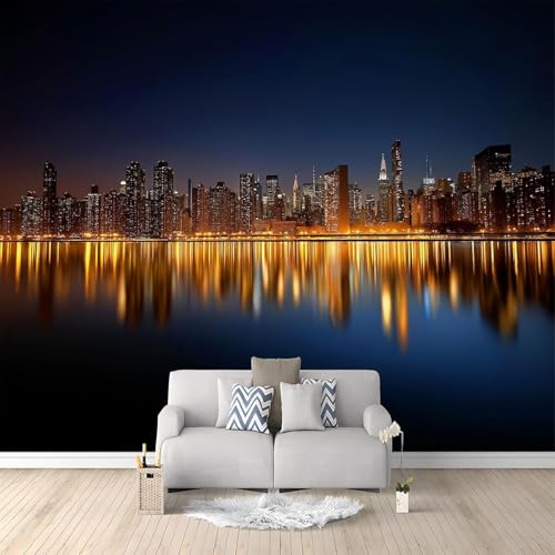 Fototapete Moderne Stadt Tapete 300 x 210 cm (WxH) Fototapeten Schlafzimmer Wohnzimmer Moderne 3D Effekt Wandtapete Stadtansicht Bei Nacht Vliestapete Wand Dekoration Poster Foto Tapeten q.4636 von Buohwiwe