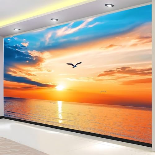 Fototapete Sonnenuntergang Am Meer Tapete 450 x 315 cm (WxH) Fototapeten Schlafzimmer Wohnzimmer Moderne 3D Effekt Wandtapete Meer Vliestapete Wand Dekoration Poster Foto Tapeten q.3803 von Buohwiwe