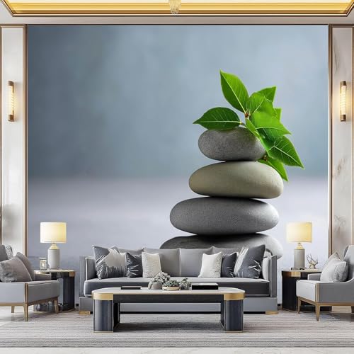 Fototapete Steine Blätter Tapete 350 x 256 cm (WxH) Fototapeten Schlafzimmer Wohnzimmer Moderne 3D Effekt Wandtapete Steine und Blätter Vliestapete Wand Dekoration Poster Foto Tapeten q.5546 von Buohwiwe