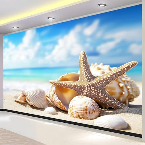 Fototapete Strand Meereslandschaft Tapete 350 x 256 cm (WxH) Fototapeten Schlafzimmer Wohnzimmer Moderne 3D Effekt Wandtapete Strand Vliestapete Wand Dekoration Poster Foto Tapeten q.5015 von Buohwiwe