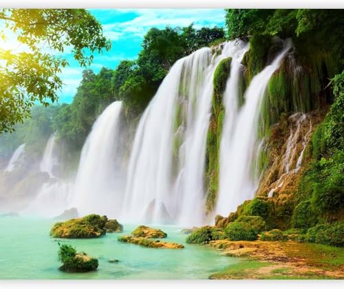 Fototapete Wasserfalllandschaft Tapete 200 x 140 cm (WxH) Fototapeten Schlafzimmer Wohnzimmer Moderne 3D Effekt Wandtapete Naturwasserfall Vliestapete Wand Dekoration Poster Foto Tapeten q.5237 von Buohwiwe