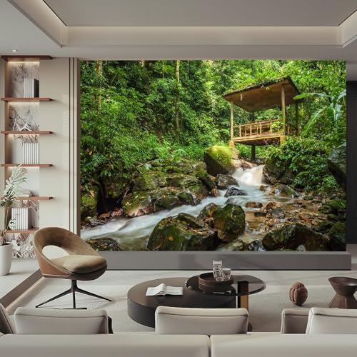 Fototapete Wasserfalllandschaft Tapete 200 x 140 cm (WxH) Fototapeten Schlafzimmer Wohnzimmer Moderne 3D Effekt Wandtapete Waldnatur Vliestapete Wand Dekoration Poster Foto Tapeten q.2797 von Buohwiwe