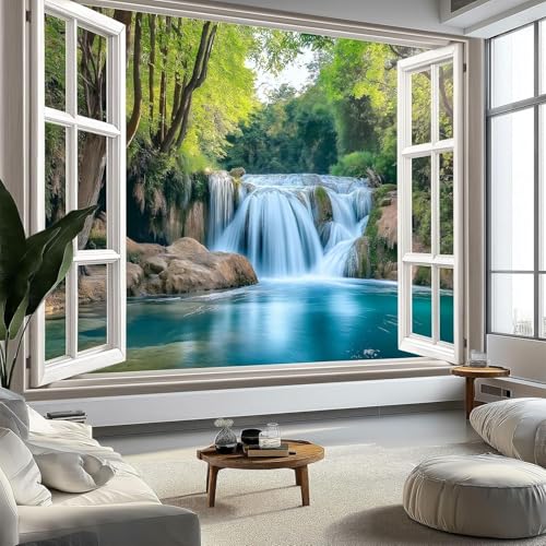 Fototapete Wasserfalllandschaft Tapete 250 x 175 cm (WxH) Fototapeten Schlafzimmer Wohnzimmer Moderne 3D Effekt Wandtapete Naturfenster Vliestapete Wand Dekoration Poster Foto Tapeten q.4266 von Buohwiwe