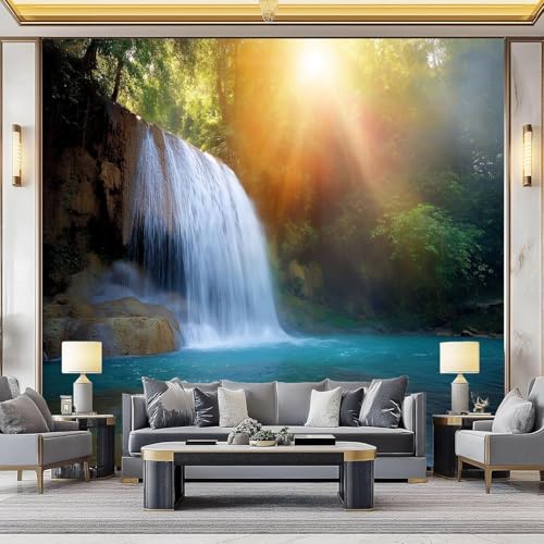 Fototapete Wasserfalllandschaft Tapete 250 x 175 cm (WxH) Fototapeten Schlafzimmer Wohnzimmer Moderne 3D Effekt Wandtapete Naturwasserfall Vliestapete Wand Dekoration Poster Foto Tapeten q.5157 von Buohwiwe
