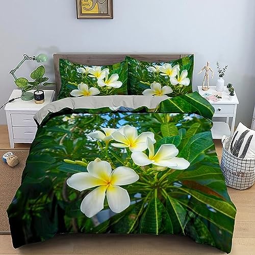 Frangipani Bettwäsche 155x220 Grünes Blatt Bettbezug Superweiche Mikrofaser 3 Teilig Frangipani Bettwäsche-Sets + 2 Kissenbezug 80x80 cm mit Reißverschluss Frangipani Bettwäsche 155x220 Grünes Blatt Bettbezug Superweiche Mikrofaser 3 Teilig Frangipani Bettwäsche-Sets + 2 Kissenbezug 80x80 cm mit Reißverschluss von Buohwiwe