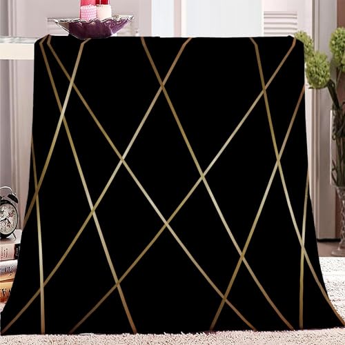 Kuscheldecke Flauschig 220x240 Goldene Linien 3D Decke Schwarz Flanell Fleecedecke Weich und Warme Wohndecken Kuscheldecken Sofa Bett Überwurfdecke Sofadecke Couch Blanket 1231Y von Buohwiwe