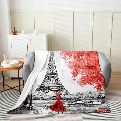 Kuscheldecke Flauschig 220x240 Paris 3D Decke Romantische Frau Flanell Fleecedecke Weich und Warme Wohndecken Kuscheldecken Sofa Bett Überwurfdecke Sofadecke Couch Blanket Y1182 von Buohwiwe