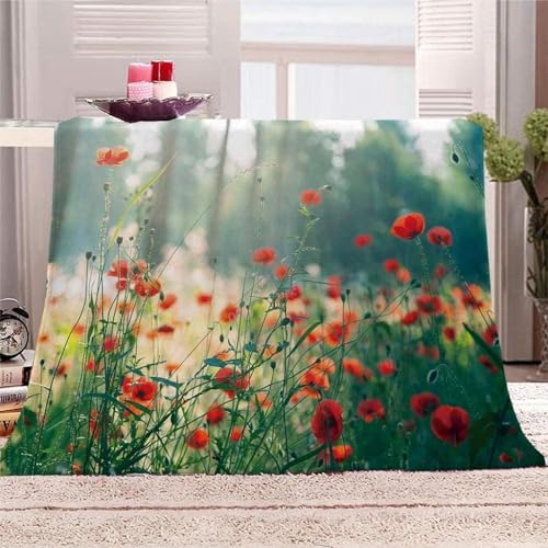 Kuscheldecke Flauschig Mohnblume 3D Decke 100x135 Anlage Wohndecke Rote Blume Weich und Warme Flanell Fleecedecke für Sofadecke Couchdecke Tagesdecke m7134 von Buohwiwe