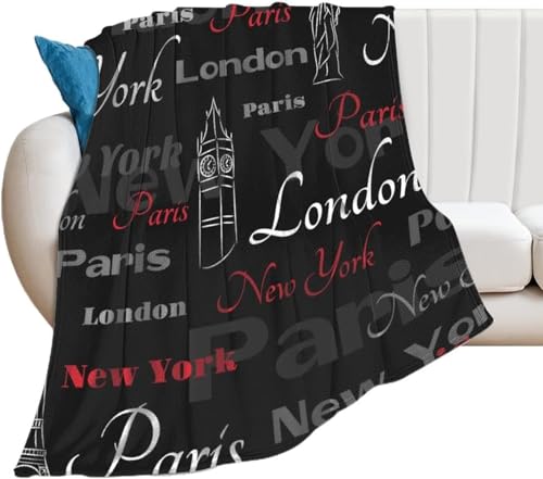 Kuscheldecke Flauschig New York 3D Decke 150x200 Paris London Wohndecke Schwarz Weich und Warme Flanell Fleecedecke für Sofadecke Couchdecke Tagesdecke 4812m von Buohwiwe