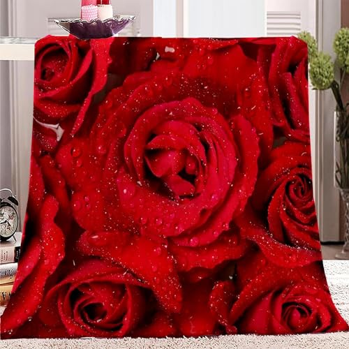 Kuscheldecke Flauschig Rote Rosenblüte 3D Decke 220x240 Romantisch Wohndecke Blumen Weich und Warme Flanell Fleecedecke für Sofadecke Couchdecke Tagesdecke 6509y von Buohwiwe