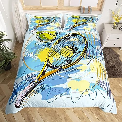 Tennis Bettwäsche 135x200 Sportblau Bettbezug Superweiche Mikrofaser 3 Teilig Tennis Bettwäsche-Sets + 2 Kissenbezug 80x80 cm mit Reißverschluss von Buohwiwe