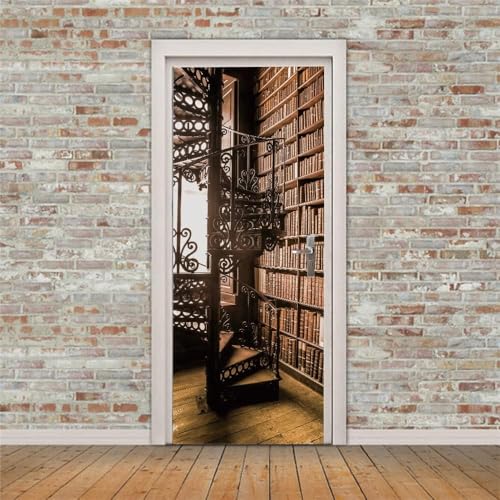 Türtapete Selbstklebend 77x200 Bibliothek Türaufkleber 3D Türposter Bücherregal Fototapete Türfolie Türklebefolie Wasserdichte für Türwand Dekoration Tapete a2486 von Buohwiwe