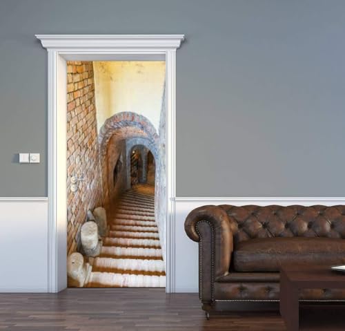 Türtapete Selbstklebend 85x200 Keller Türposter Leiter Ziegelwand Fototapete Türfolie Türklebefolie Wasserdichte für Türwand Dekoration Tapete a.1556 von Buohwiwe