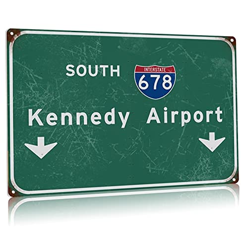 Buoraev Metall-Blechschild Kennedy Airport South Interstate 678 Richtung Richtung Flughafen Autobahn Eisenblech Schild Bar Club Store Wanddekoration 40,6 x 61 cm von Buoraev