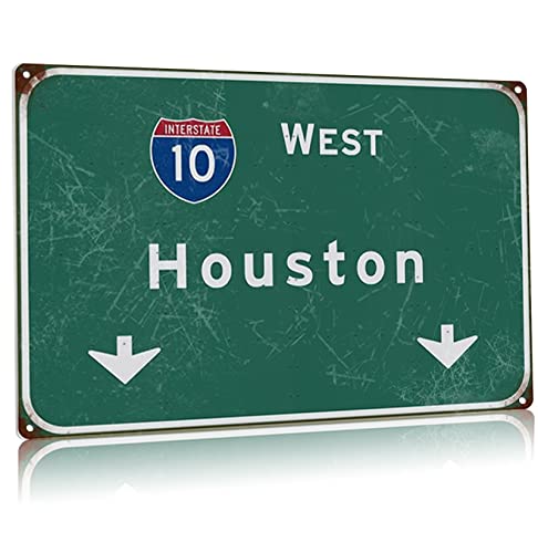 Buoraev Retro Metall-Blechschild West Houston Intercontinental 10 Direction Sign Highway Freeway Signage Airport Highway Eisenblech Schild Bar Club Wanddekoration Geschenk 30,5 x 43,2 cm von Buoraev