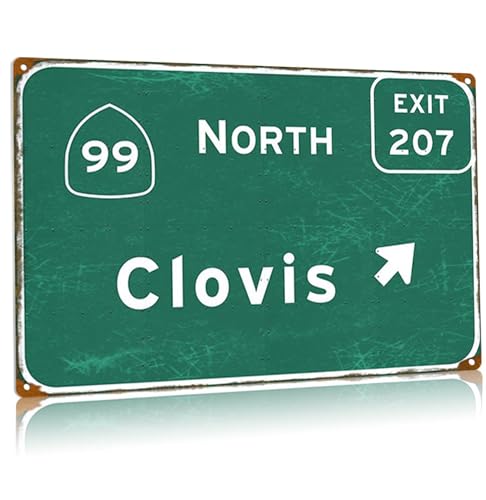 Clovis North Vintage Blechschild Autobahn Richtungsschild Stadt Land Interstate 99 Metallschild Garage Home Club Wanddekoration 30,5 x 43,2 cm von Buoraev