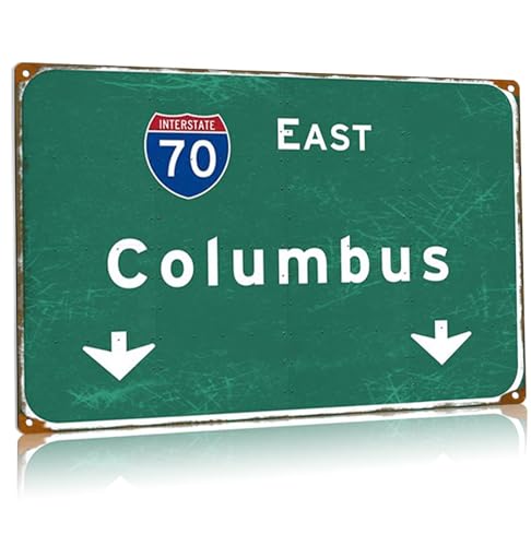 Columbus Highway Metall-Blechschild – Retro Interstate 70 East Road Schild – Flughafen-Plakette für Bar, Club, Restaurant, Stadt-Wanddekoration – 30,5 x 45,7 cm von Buoraev