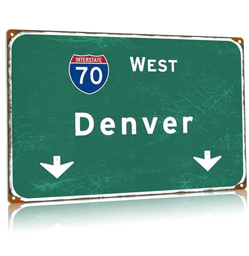 Denver West Vintage Metall-Blechschilder Interstate 70 Highway Richtungsschild Stadt Land Straße Vintage Plakette Garage Club Café Wandkunst Dekor 20,3 x 30,5 cm von Buoraev