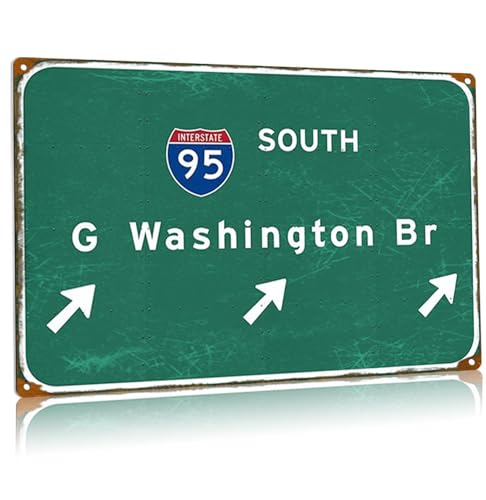 G Washington Br Metall-Blechschilder Highway Direction Signage Interstate 95 South Retro Straßenschild Flughafen Garage Club Wanddekoration 30,5 x 45,7 cm von Buoraev