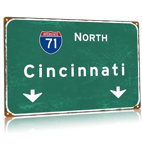 Metall-Blechschild North Cincinnati Interstate 71 Richtungsschild Retro Straßenschild Flughafen Autobahn Eisenblech Schild Bar Club Restaurant Zuhause Wanddekoration 40,6 x 61 cm von Buoraev
