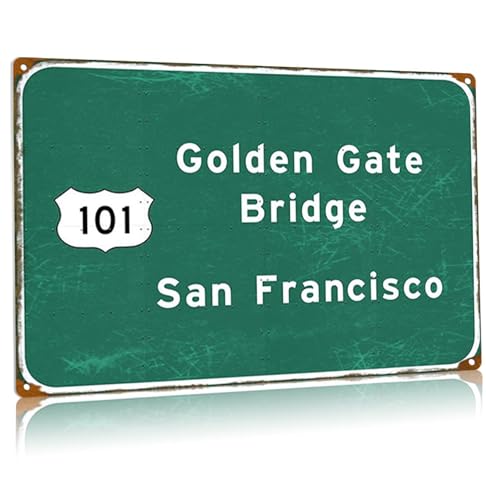 Metall-Blechschilder Golden Gate Bridge San Francisco City Road Sign Spend Interstate Directional Sign Plaque Home Garage Club Bar Wanddekoration 30,5 x 43,2 cm von Buoraev