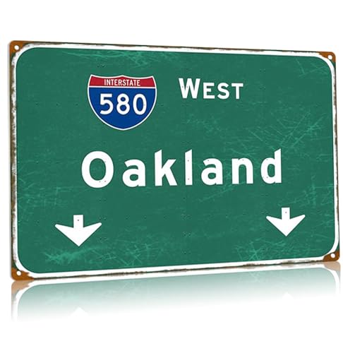 Oaklan Vintage Metall-Blechschild West Highway Richtungsschild Stadt Land Interstate 580 Metallschild Garage Home Club Wanddekoration 40,6 x 61 cm von Buoraev