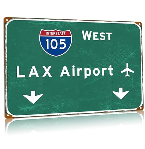 Retro Metall-Blechschilder Los Angeles Lax Airport I-105 W Interstate Direction Signage Autobahn Freeway Wanddekoration Club Büro Zuhause Blechschild Plaketten 40,6 x 61 cm von Buoraev