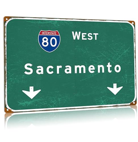 Sacramento Vintage Metall-Blechschild West Highway Richtungsschild Stadt Land Interstate 80 Metallschild Garage Home Club Wanddekoration 40,6 x 61 cm von Buoraev