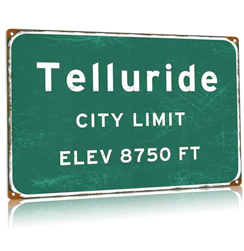 Telluride Metall-Blechschild Stadtgrenze Vintage Straßenschild Stadt Land Autobahn Flughafen Richtungsschild Home Garage Cafe Club Wanddekoration 20,3 x 30,5 cm von Buoraev