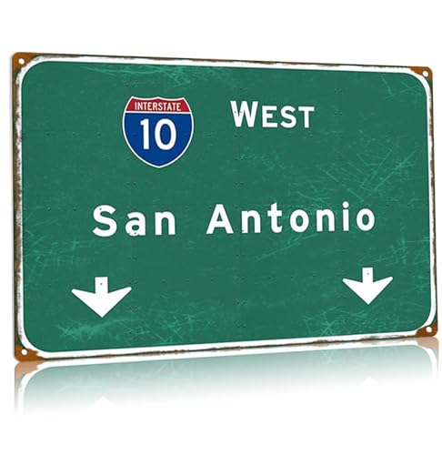 West San Antonio Metall-Blechschild Retro Interstate 10 Direction Direction Schild Flughafen Autobahn Eisenblech Schild Bar Club Restaurant Wanddekoration 61 x 80 cm von Buoraev