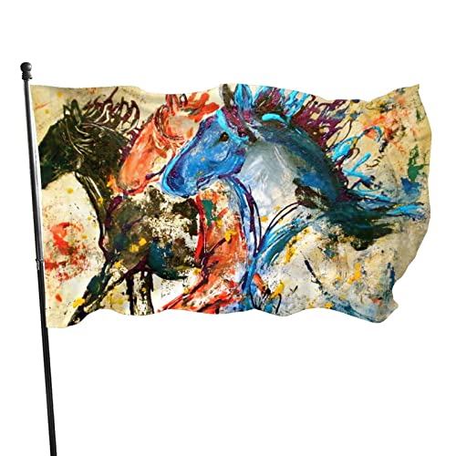 Fahnen, Aquarell Pferd Flaggen 5 ft x 3 ft mit Ösen, Polyester-Flaggen Lichtbeständige Gartenflagge für Terrasse Garten Hof im Freien Fahnen, Aquarell Pferd Flaggen 5 ft x 3 ft mit Ösen, Polyester-Flaggen Lichtbeständige Gartenflagge für Terrasse Garten Hof im Freien von Buosha
