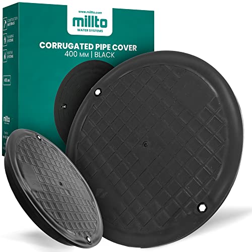 Millto™ Schachtabdeckung Kunststoff Rund Ø DN400 Schwarz PP Kanaldeckel Schachtdeckel | Abflusssteigrohr Rohr Deckel Zisternendeckel Kl.A15 | Belastung bis 1,5 t Abdeckung gewelltes von Buosha
