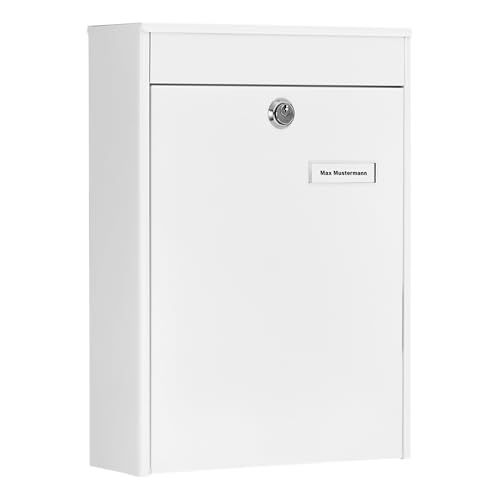 Burg-Wächter Zaun-Briefkasten ohne Zeitungsfach mit Namensschild, Verzinkter Stahl, Einwurf-Format DIN C4, Inkl. 2 Schlüssel, LEIPZIG 778 W, Weiß (ähnlich RAL 9016) von BURG-WÄCHTER