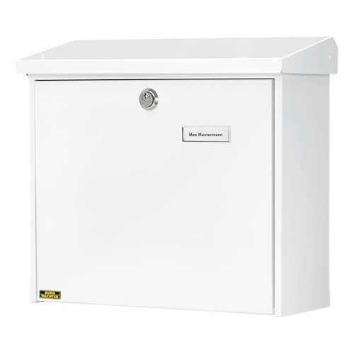 Burg-Wächter Briefkasten ohne Zeitungsfach mit Namensschild, Verzinkter Stahl, Einwurf-Format DIN C4, Inkl. 2 Schlüssel, Comfort 913 W, Weiß (ähnlich RAL 9016) von BURG-WÄCHTER