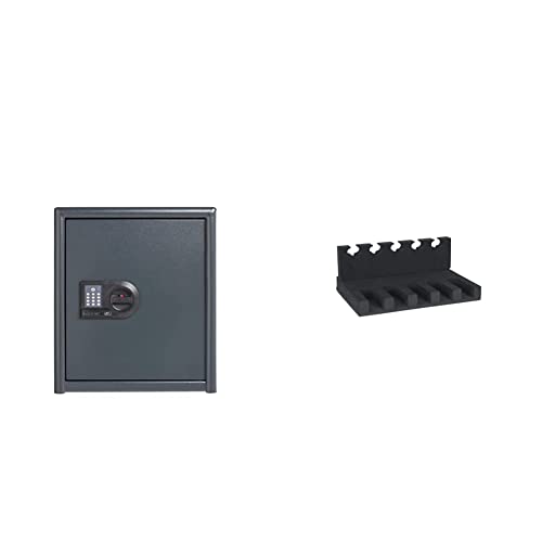 BurgWächter 40370 Kurzwaffentresor mit elektronischem Zahlenschloss, Widerstandsgrad 0 & 40380 Kurzwaffenhalterung für Tresor, Waffenhalter für bis zu 5 Kurzwaffen, Stabiler Schaumstoff, Schwarz von BURG-WÄCHTER